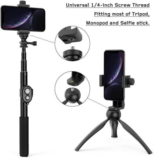 TECHONTO® 360° Degree Cell Phone Holder with Adjustable Clamp Phone Tripod Mount Adapter Compatible with Smartphones & All Types of Tripods – Black