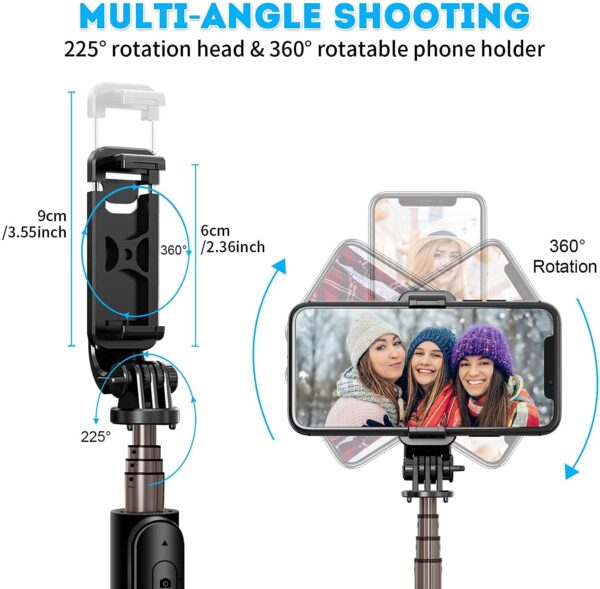 Portable Selfie Stick,Handy Tripod with Detachable Wireless Remote&Mini Tripod Stand for iPhone 13 12 11 Pro Xs Max Xr X 8 7 6 Plus,Smartphone (Without Light)(Black) Pack of 1