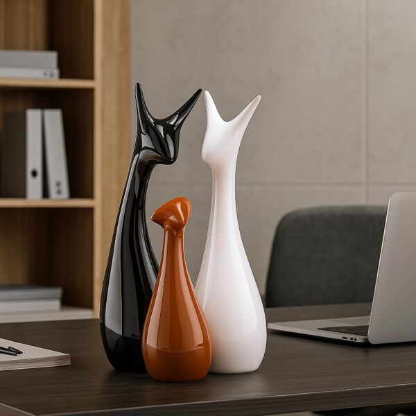 LIFEHAXTORE Home Decoration Lucky Deer Family Set | Piano Finish Ceramic Figures - (Set of 3, Black, White & Brown - Deer Family)