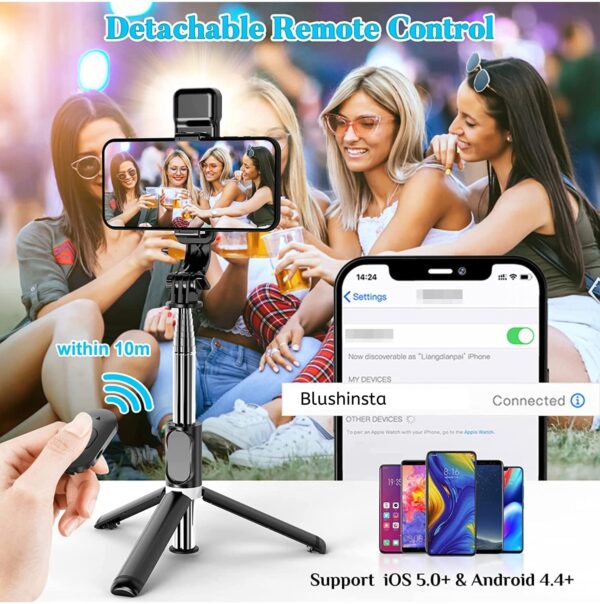 1773192539_Selfie-Stick-with-Fill-Light-All-in-One-Portable-Selfie-Stick-Tripod-Phone-Holder-with-Detachable-Wireless-Remote-Compatible-with-iPhone-1514131211-Android-USB-LED-Light-LAMP.jpg Selfie Stick with Fill Light, All in One Portable Selfie Stick Tripod Phone Holder with Detachable Wireless Remote, Compatible with iPhone 15/14/13/12/11, Android + USB LED Light LAMP