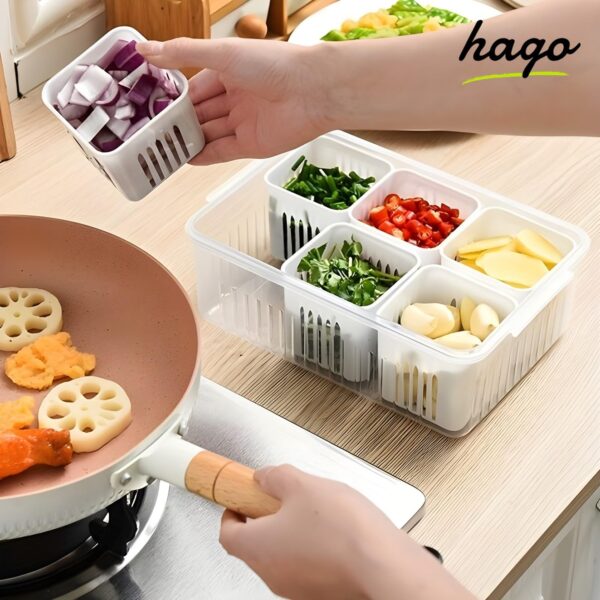 1773195512_hago-Refrigerator-Organizer-Container-with-6-Grid-Compartments-1200-ML-Fridge-Storage-Box-for-Vegetables-Fruits-BPA-Free-Kitchen-Storage-Container-for-Fridge-Organisation.jpg hago Refrigerator Organizer Container with 6 Grid Compartments | 1200 ML Fridge Storage Box for Vegetables & Fruits | BPA-Free Kitchen Storage Container for Fridge Organisation