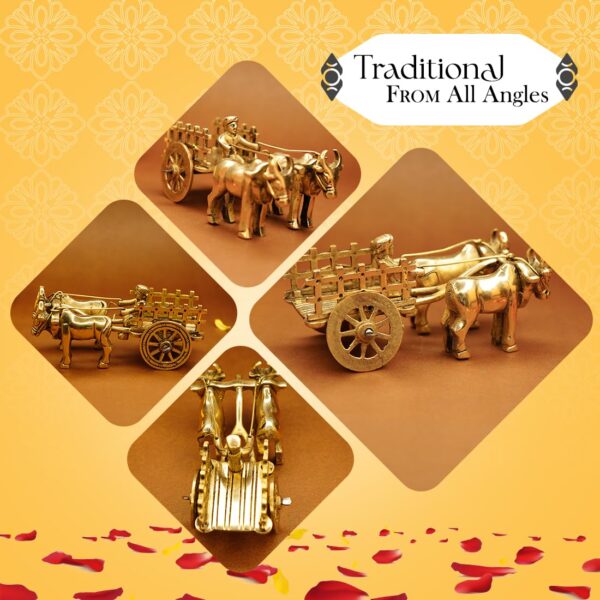 Ekhasa 100% Pure Brass Bullock Cart Home Decor (Size: 12 cm) | Bailgadi for Gift | Bullock Cart Showpiece Brass Antique Decor Item | Bail gadi Brass Artifacts for Living Room Home Decorative Items