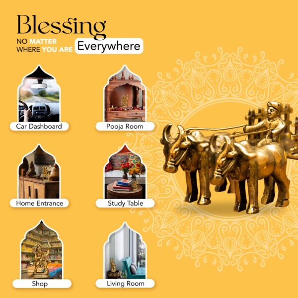 Ekhasa 100% Pure Brass Bullock Cart Home Decor (Size: 12 cm) | Bailgadi for Gift | Bullock Cart Showpiece Brass Antique Decor Item | Bail gadi Brass Artifacts for Living Room Home Decorative Items