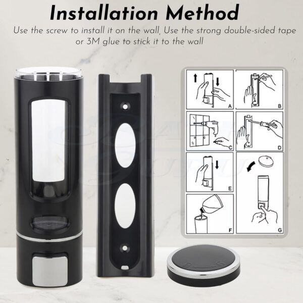 BATH GURU Abs Wall Mounted Shampoo Sanitizer Lotion Hand Dish Wash Gel Liquid Soap Dispenser for Bathroom Kitchen Pack of 2 (400 Ml, White & Black, Plastic)