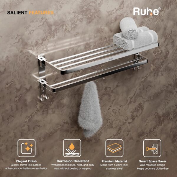 Ruhe® DUAL FOLDING TOWEL RACK | Premium Grade Stainless Steel Dual Folding Towel Rack/Towel Holder/Towel Stand/Accessories For Bathroom and Kitchen | (24 Inches)