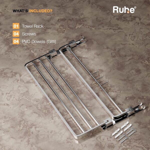 Ruhe® DUAL FOLDING TOWEL RACK | Premium Grade Stainless Steel Dual Folding Towel Rack/Towel Holder/Towel Stand/Accessories For Bathroom and Kitchen | (24 Inches)
