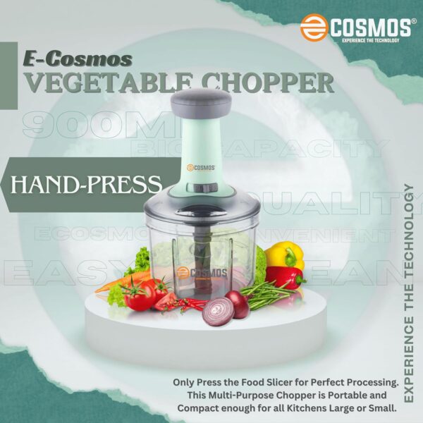 E-COSMOS® Food Chopper 900ml, 4 Blade Steel Large Manual Hand-Press Vegetable Chopper Mixer Cutter to Cut Onion, Salad, Tomato, Potato (Pack of 1) 900ml