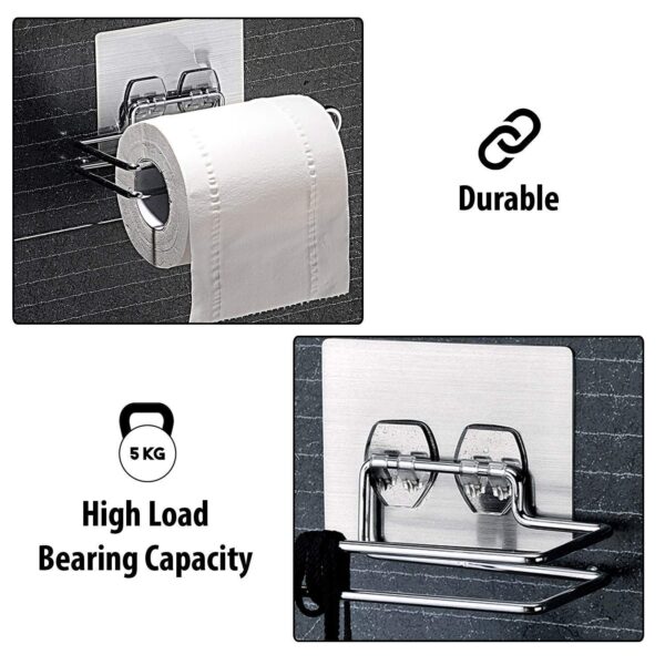 Stainless Steel Self Adhesive Toilet Paper Holder No Drill Tissue Roll Holder Bathroom Tissue Paper Stand Kitchen Towel Holder Napkin Holder Wall Mounted Bathroom Accessories Organiser