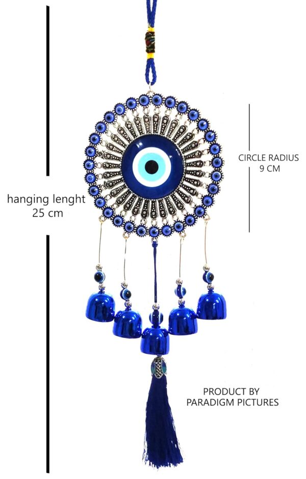 Paradigm Pictures 5 Bells Wind Chimes for Home Positive Energy, Evil Eye Hanging for Home, Evil Eye Home Decor Items, Hanging Decorative Items for Home