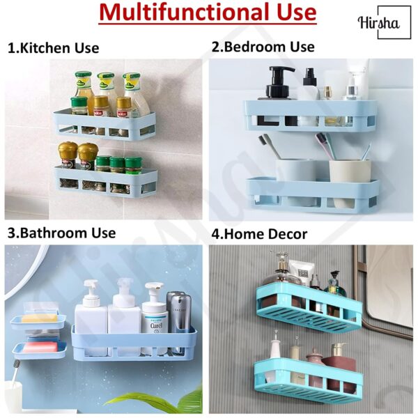 1773305064_Bathroom-Organizer-Shelf-with-Soap-Holder-Wall-Mounted-Bathroom-Accessories-Set-No-Drill-Self-Adhesive-Storage-Rack-for-Shampoo-Conditioner-Toiletries-Plastic-Blue.jpg Bathroom Organizer Shelf with Soap Holder | Wall Mounted Bathroom Accessories Set | No Drill Self Adhesive Storage Rack for Shampoo, Conditioner & Toiletries | Plastic, Blue