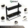 GRIVAN Stainless Steel Multipurpose Double Layer Bathroom Shelf with Towel Road Racks Wall Mount Bath Shelf Organizer, Bathroom Accessories (Black Matte Finish)
