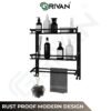 GRIVAN Stainless Steel Multipurpose Double Layer Bathroom Shelf with Towel Road Racks Wall Mount Bath Shelf Organizer, Bathroom Accessories (Black Matte Finish)
