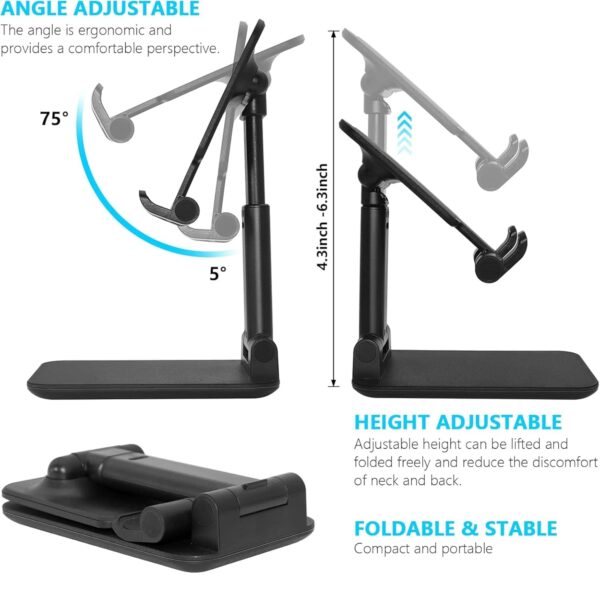 Adjustable Mobile Holding Tabletop Stand for Table, Desk, Bed | Universal Cell & Tablet Stand for iPhone, Android | Portable Multi-Angle Desktop Mount for Home, Office, Study, Watching