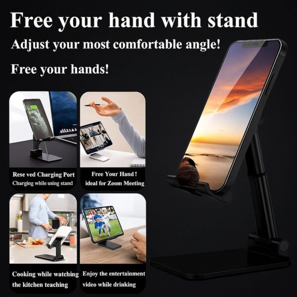 Adjustable Mobile Holding Tabletop Stand for Table, Desk, Bed | Universal Cell & Tablet Stand for iPhone, Android | Portable Multi-Angle Desktop Mount for Home, Office, Study, Watching