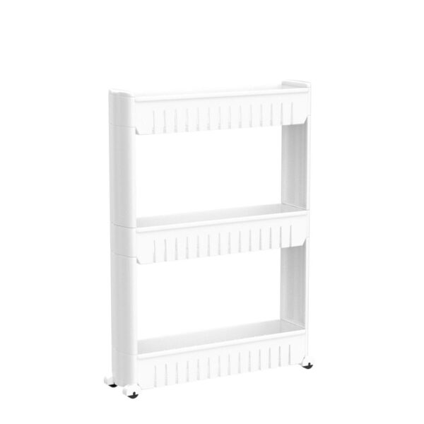 Amazon Basics Slim Rolling Storage Rack – 3-Tiered Shelf Plastic Slide-Out Organizer | Space-Saving, Multipurpose | for Kitchen, Bathroom, Laundry, Pantry & Utility Storage | Floor Standing | White