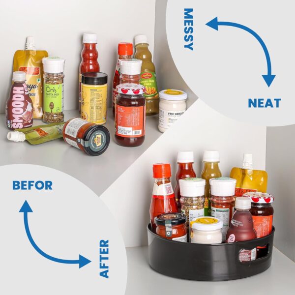 HomeWiz Multi-Purpose 360° Rotating Organizer Tray | Kitchen Accessories Items | Kitchen Organizer Rack | Kitchen Tools | Easy - Access Turntable for Spices, Storage & More | Black