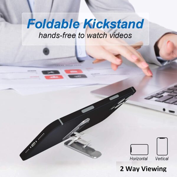 Midkart Universal Adjustable Foldable Thin Pocket Tabletop Aluminum Mobile Stand/Kickstand Compatible for Any Cellphone with Vertical and Horizontal Adjustable Angle, Grey