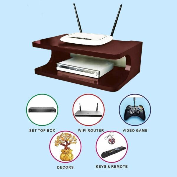 Dime Store Set top Box Stand | WiFi Router Holder Wooden Wall Shelves | Setup Box Stand for Home | Wall Mount Stylish WiFi Router Holder TV Cabinet Living Room Furniture