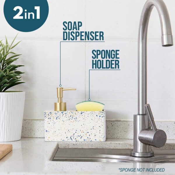 resin Liquid Soap Dispenser for Bathroom Set (Blue Terrazzo) - Dispenser Set for Bathroom Accessory, Soap Dispenser Holder for Bathroom Soap and Brush Holder Bathroom Organiser Set