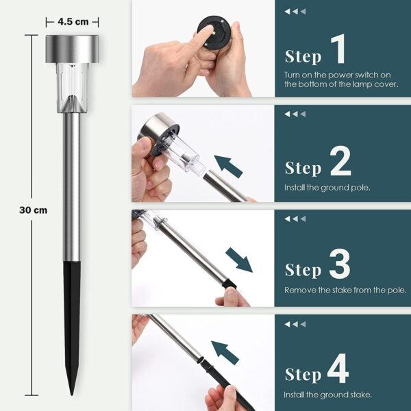 Solar Garden Lights Outdoor Waterproof LED Pathway Lights for Lawn, Yard, Patio & Driveway Stainless Steel Solar Landscape Lighting for Home & Garden Decoration (COOL WHITE, PACK OF 5)