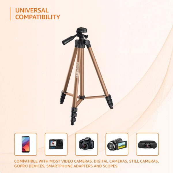 Amazon Basics Lightweight 41-134cm Tripod with Mobile Holder & Carry Bag | for All Camera/Go pro/Smartphones| Copper