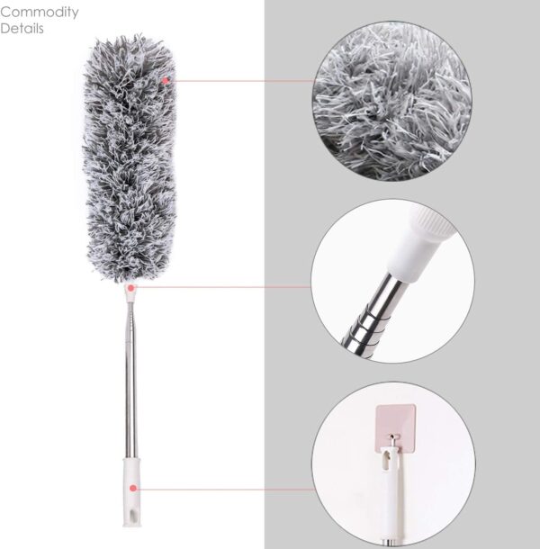 VOLTURI Microfiber Feather Duster Bendable & Extendable Fan Cleaning Duster with 100 inches Expandable Pole Handle Washable Duster for High Ceiling Fans,Window Blinds, Furniture (Standard)