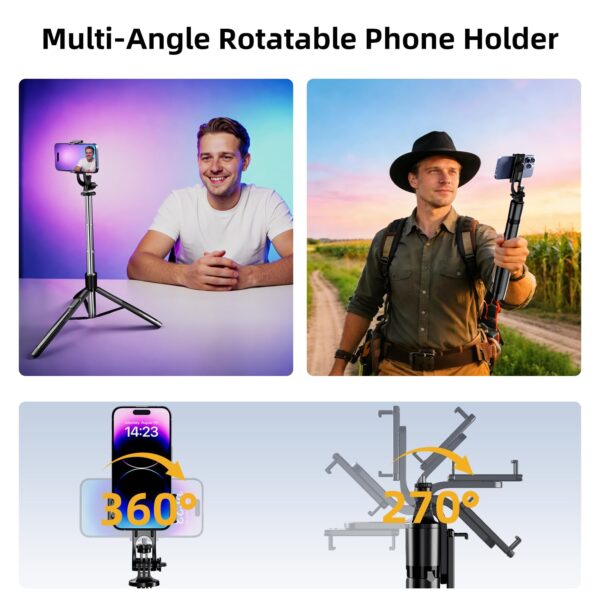 1773506901_63-Selfie-Stick-Tripod-360°-Rotatable-Mobile-Holder-Bluetooth-Remote-Multi-Functional-Extendable-Tripod-Stand-for-Vlogging-Live-Streaming-Compatible-with-Mobile-Phone-Camera-Ring-Light.jpg 63" Selfie Stick Tripod 360° Rotatable Mobile Holder Bluetooth Remote Multi-Functional Extendable Tripod Stand for Vlogging Live Streaming Compatible with Mobile Phone Camera Ring Light