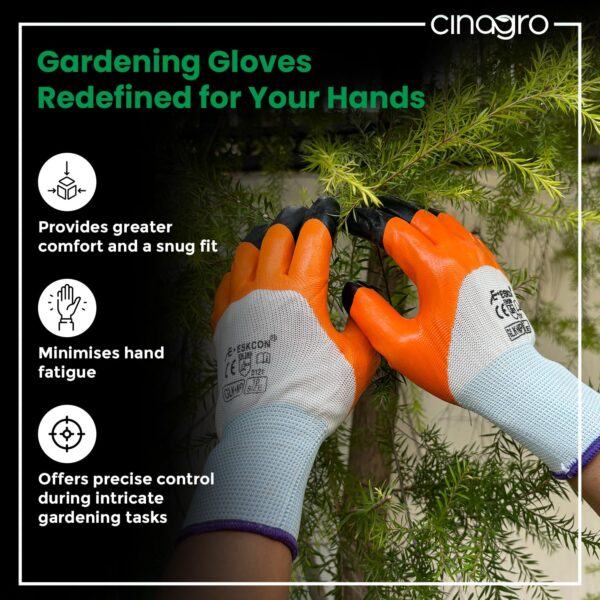 Cinagro Garden Gloves for Gardening Work, Durable Hand Gloves for Home Garden Use, Essential Gardening Accessories for Plant Care, Digging, Weeding & Outdoor Tasks, Reusable Protective Gloves (Orange)