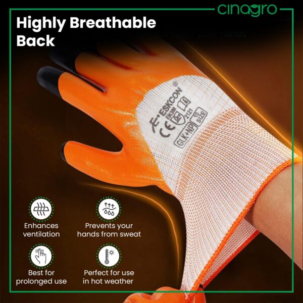 Cinagro Garden Gloves for Gardening Work, Durable Hand Gloves for Home Garden Use, Essential Gardening Accessories for Plant Care, Digging, Weeding & Outdoor Tasks, Reusable Protective Gloves (Orange)