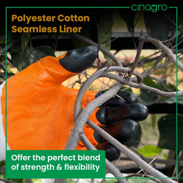 Cinagro Garden Gloves for Gardening Work, Durable Hand Gloves for Home Garden Use, Essential Gardening Accessories for Plant Care, Digging, Weeding & Outdoor Tasks, Reusable Protective Gloves (Orange)