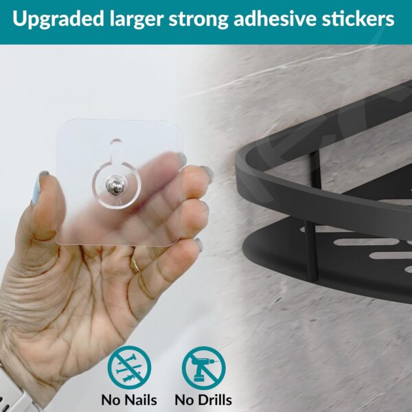 Plantex Self Adhesive Corner Shelf for Bathroom Wall/Aluminium & Stainless Steel Corner Shelf/Storage Organizer/Bathroom Accessories Set - Pack of 2 (8 x 8 inch, Black)