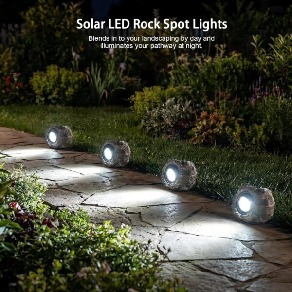 Solar Garden Rock Lights Outdoor - IP65 LED Waterproof Solar Spotlight, Solar Powered Landscape Lights Decorative Garden Stone Light for Pathway, Walkway, Yard, Patio (4 Pack)