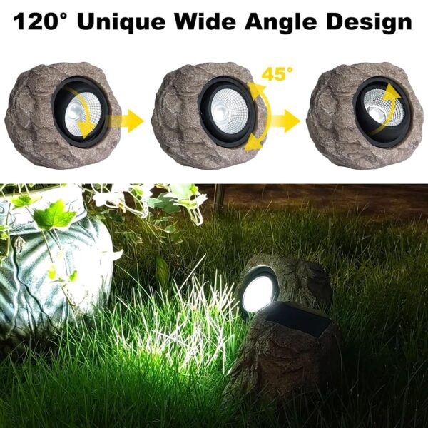 Solar Garden Rock Lights Outdoor - IP65 LED Waterproof Solar Spotlight, Solar Powered Landscape Lights Decorative Garden Stone Light for Pathway, Walkway, Yard, Patio (4 Pack)