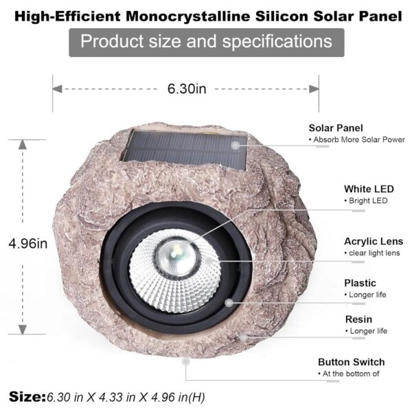 Solar Garden Rock Lights Outdoor - IP65 LED Waterproof Solar Spotlight, Solar Powered Landscape Lights Decorative Garden Stone Light for Pathway, Walkway, Yard, Patio (4 Pack)