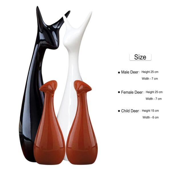 Home Decor Lucky Deer Family Statue Piano Finish Ceramic Figures showpiece for Home Decor Living Room - (Set of 4, Brown, Black, White)