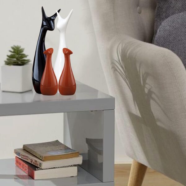 Home Decor Lucky Deer Family Statue Piano Finish Ceramic Figures showpiece for Home Decor Living Room - (Set of 4, Brown, Black, White)