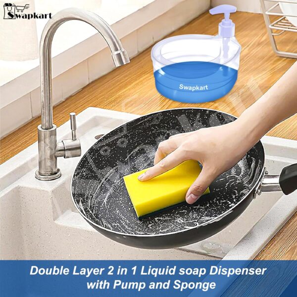 SWAPKART Double Layer Soap Dispenser for Bathroom Accessories Dishwasher Liquid Holder Liquid Dispenser Pump with Sponge Holder Kitchen Sink Accessories Items(Multi Colour) Plastic