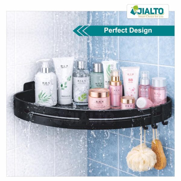JIALTO 2 Pcs Racks for Bathroom Corner Adhesive Shelf- Wall Corner Stand- Corner Stand and Rack Without Drilling- Bathroom Storage Organizer- Accessories and Storage Rack (Black)