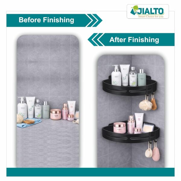 JIALTO 2 Pcs Racks for Bathroom Corner Adhesive Shelf- Wall Corner Stand- Corner Stand and Rack Without Drilling- Bathroom Storage Organizer- Accessories and Storage Rack (Black)