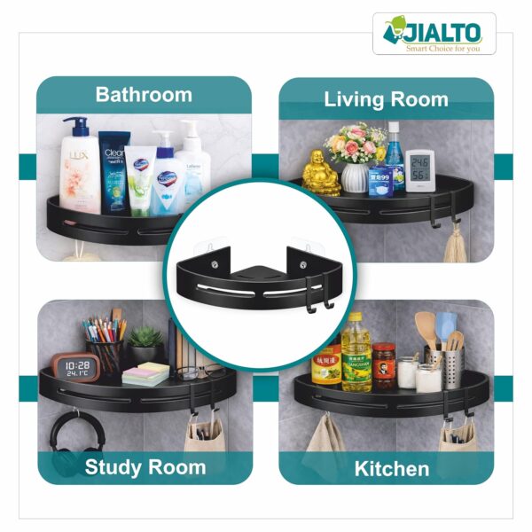 JIALTO 2 Pcs Racks for Bathroom Corner Adhesive Shelf- Wall Corner Stand- Corner Stand and Rack Without Drilling- Bathroom Storage Organizer- Accessories and Storage Rack (Black)