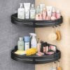 JIALTO 2 Pcs Racks for Bathroom Corner Adhesive Shelf- Wall Corner Stand- Corner Stand and Rack Without Drilling- Bathroom Storage Organizer- Accessories and Storage Rack (Black)