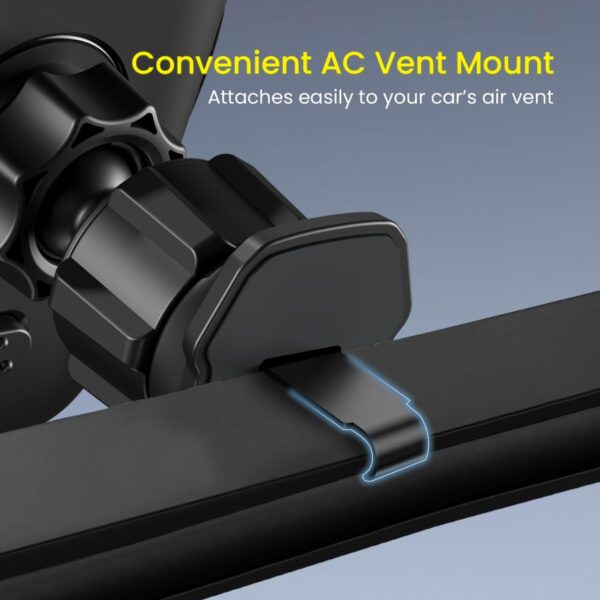 Portronics Clamp Z Car Phone Holder Stand with 360 Degree Rotation, AC Vent Mount, Strong Grip, Single Hand Use, Shockproof Build, Mobile Stand for Car (Black)