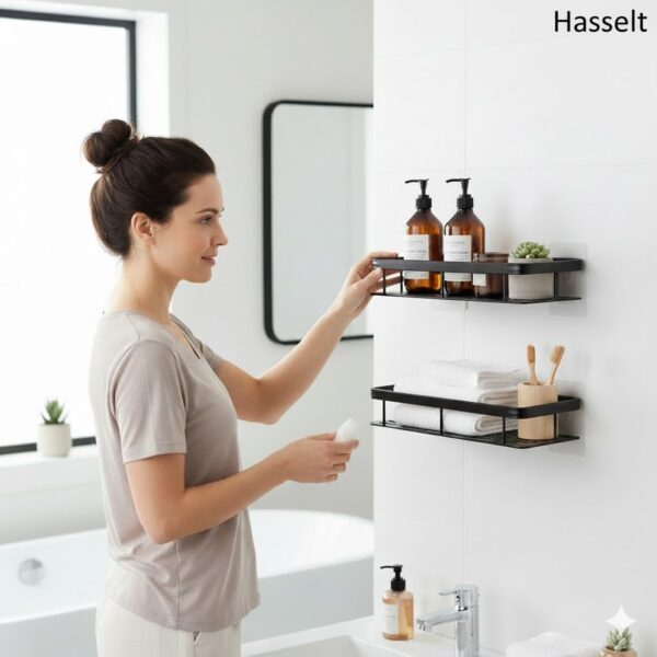 2-Pack Aluminium Self Adhesive Bathroom Shelf Organizer – Wall Mounted, Organiser Without Drill, Floating Storage Rack Holder Stand for Bathroom, Kitchen Accessories - Large Capacity Rustproof