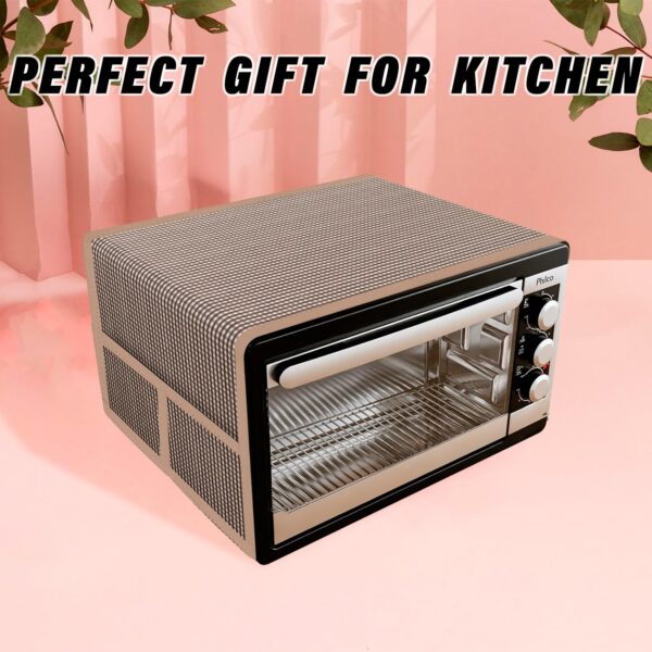 Kuber Industries Oven Top Cover | Non-Woven Microwave Oven Top Cover with 4 Utility Pockets | Oven Cover for Kitchen Décor | Barik Check Oven Top Cover | Brown