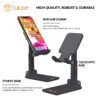 Tukzer Tabletop Fully Foldable Desktop Tablet Mobile Stand Holder with Angle & Height Adjustable for Desk, Cradle, Dock, Compatible with Smartphones & Tablets (Black)