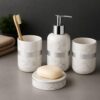 1773718611_Whizzo-Luxury-Ceramic-Bathroom-Accessories-Set-–-4-Pcs-White-Marble-Finish-with-Silver-Lining-Soap-Dispenser-Toothbrush-Holder-Tumbler-Soap-Dish-Bathroom-Decor-BS-836-White-Silver.jpg Whizzo Luxury Ceramic Bathroom Accessories Set – 4 Pcs | White Marble Finish with Silver Lining | Soap Dispenser, Toothbrush Holder, Tumbler & Soap Dish | Bathroom Decor (BS-836, White & Silver)
