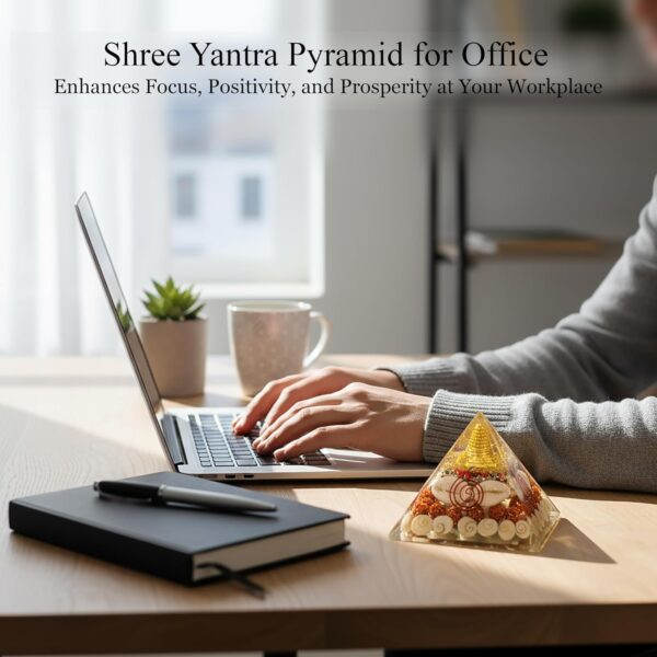 HindCraft Shree Yantra Pyramid (90mm) – Original Gomti Chakra & Laxmi Pyramid | Vastu Item for Home, Positive Energy, Wealth & Good Luck, Spiritual Decor for Housewarming & Office