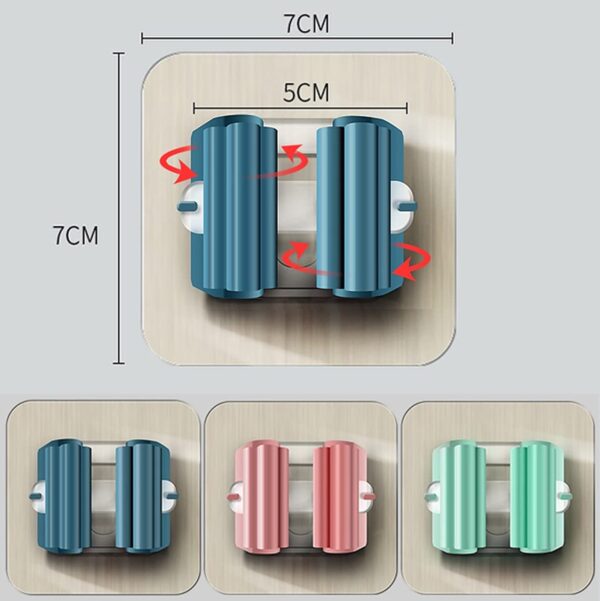 wolpin Self Adhesive Mop Holder Hooks | Wall Mount Broom Organizer for Bathroom & Kitchen | Steel & Plastic Waterproof Multipurpose Holders | Pack of 3 Slots | Easy No-Drill Installation