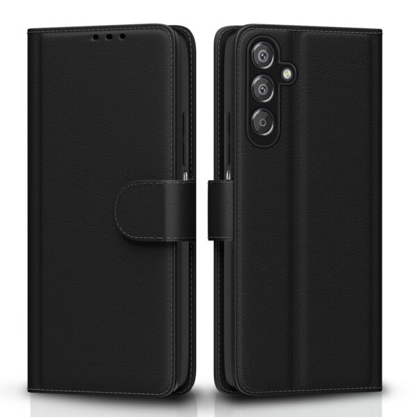 Pikkme Flip Cover Leather Finish | Inside TPU with Card Pockets | Wallet Stand and Shock Proof | Complete Protection Flip Case for Samsung Galaxy F15 5G / M15 5G / M15 Prime 5G(Black)
