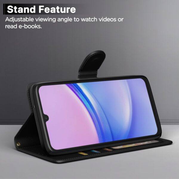 Pikkme Flip Cover Leather Finish | Inside TPU with Card Pockets | Wallet Stand and Shock Proof | Complete Protection Flip Case for Samsung Galaxy F15 5G / M15 5G / M15 Prime 5G(Black)